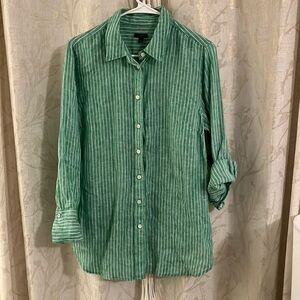 Green stripe button down linen shirt